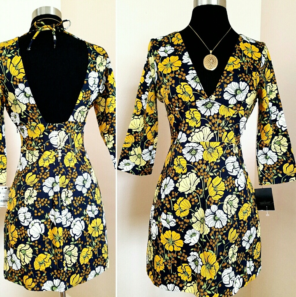 Zara Floral Spring Open Back Retro Mini Dress S